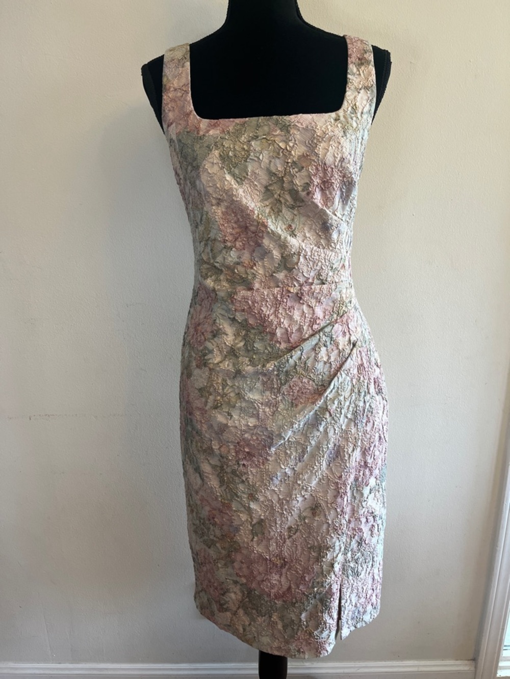 Adrianna Papell Pastel Floral Jacquard Midi Dress - Pink & Green